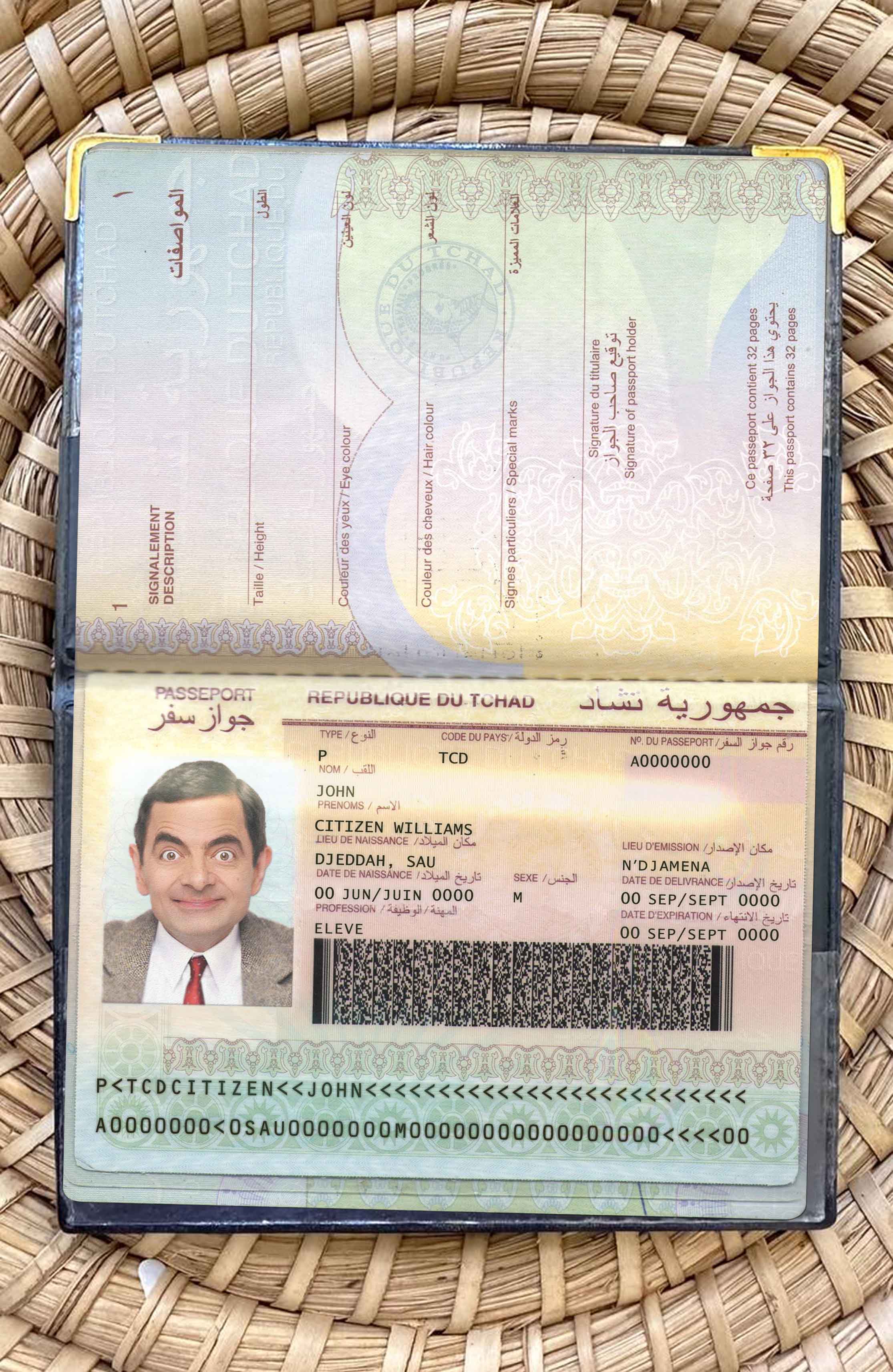 Chad passport photo look PSD template